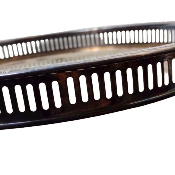 Vintage Large Silver Plate Footed Decorative Serving Tray - Picture 7 of 7